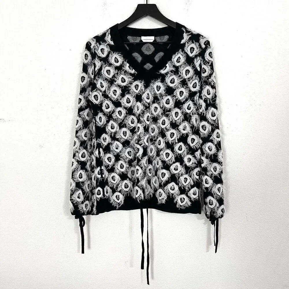 Chloe Fringe Knit Bubble Sleeves Artsy Cotton Linen Silk Sweater Size Small